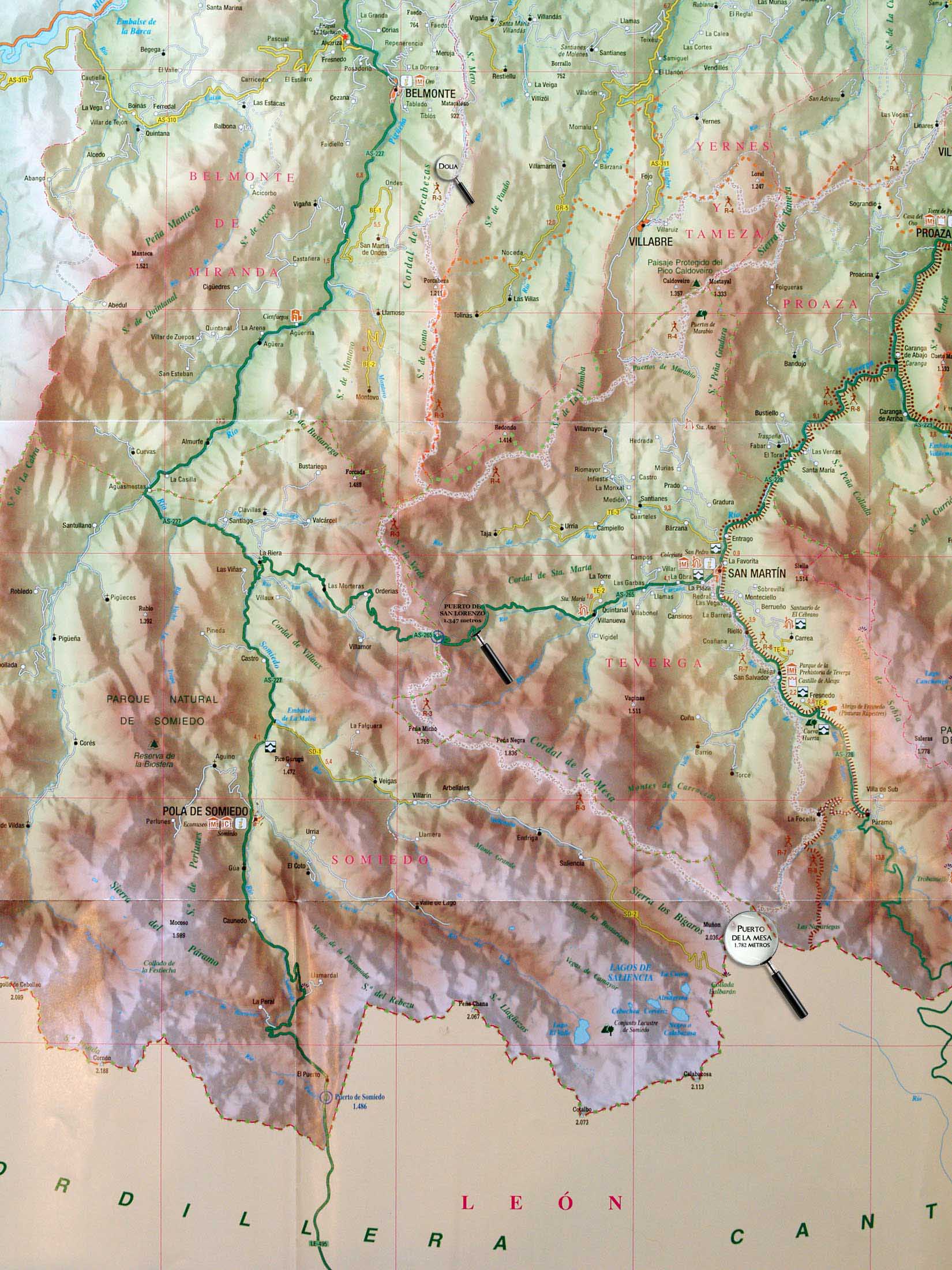 Mapa de situación del Camín Real de la Mesa - Dolia Rural